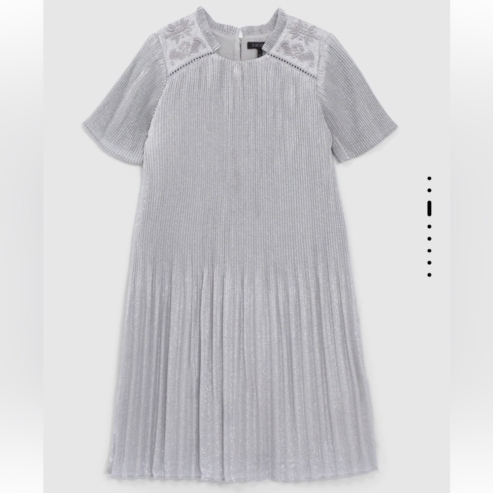 Ikks Silver Pleated Dress with Embroidered Shoulders